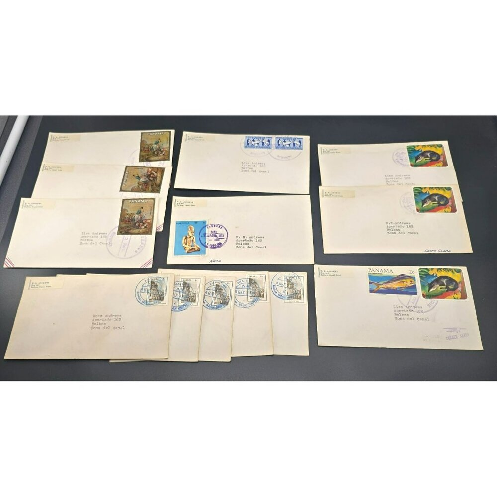 Vintage Panama Stamped Envelopes With Unique Postage & Stamps Lot of 13 LI3001